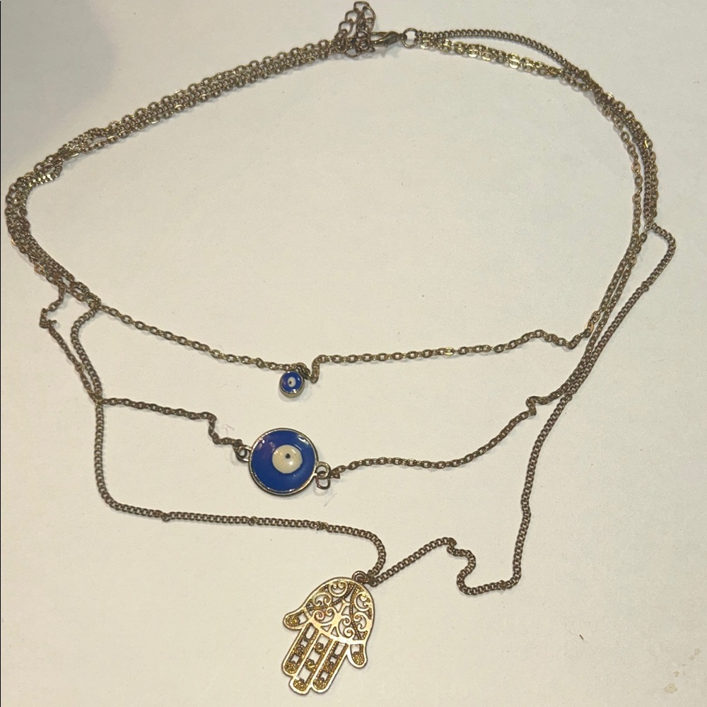 Gold and Blue Hamsa Necklace